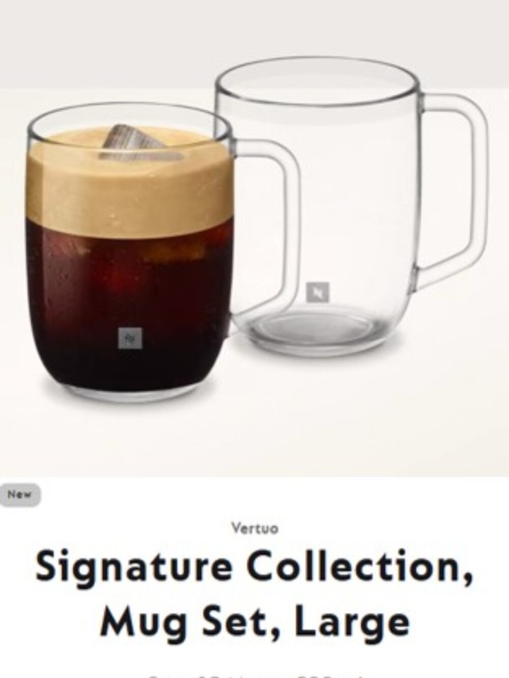 Nespresso Signature Collection Large Mug Set of 2, BNIB, 590ml, Vertuo
